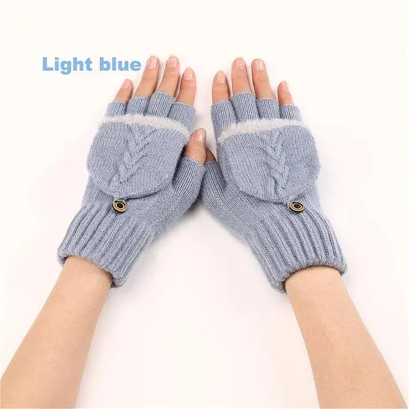 1 par de guantes de punto de lana cálidos para otoño e invierno para mujeres y niñas, guantes de medio dedo con tapa gruesa, manopla