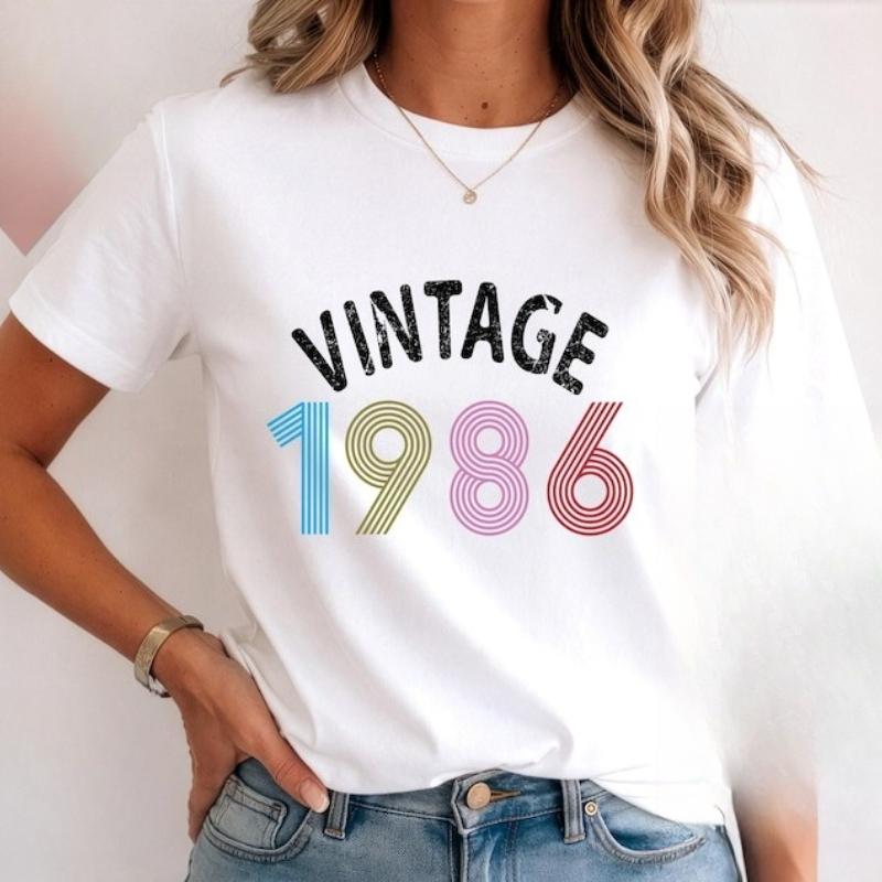 Ladies 2026 Vintage 40th Birthday Gifts For Wounisex 1986 Mum Dad Shirt Hipster Street Fashion Casual Style Printed Tshirt Tops