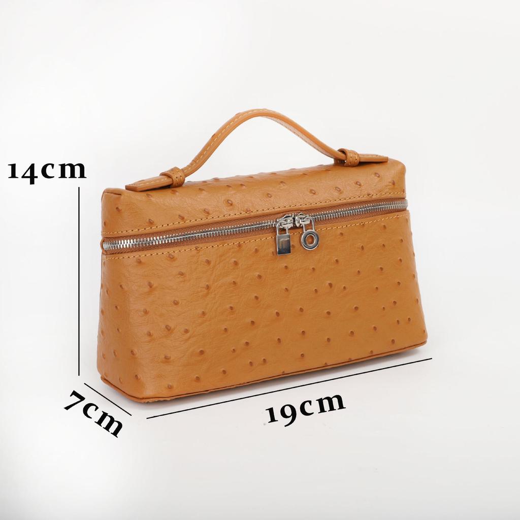 Genuine Leather Ostrich Pattern Women's Handbag & Crossbody Cosmetic Bag