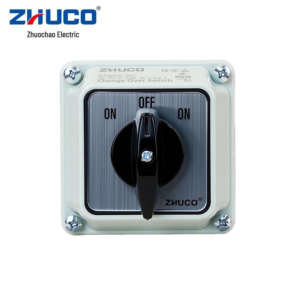 Zhuochao SZW26-20/D101.1BF ON-OFF-ON Rotary Switch with Protective Box, 3-Gear, Universal.