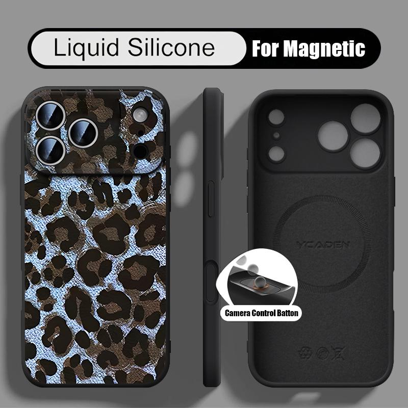 Leopard Print Case For iPhone 17 Pro Max Magnetic For Magsafe Liquid Silicone Cover For iPhone 16 15 14 13 Pro Max