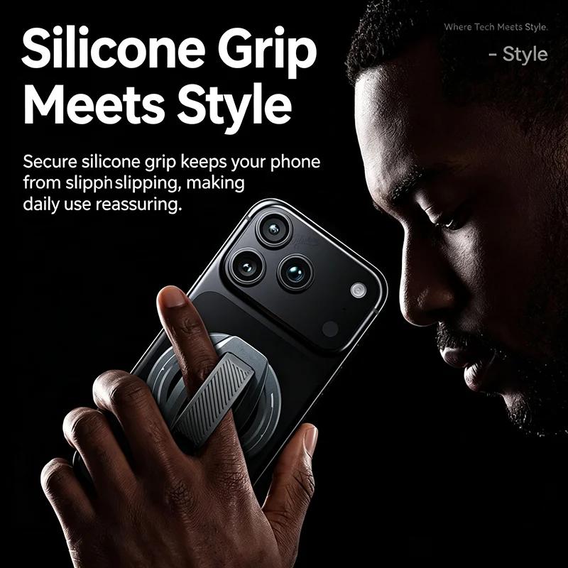 For Magsafe Magnetic Phone Ring Holder For iPhone 12 13 14 15 16 17 18 Series Aluminum Alloy Foldable Silicone Finger Kickstand