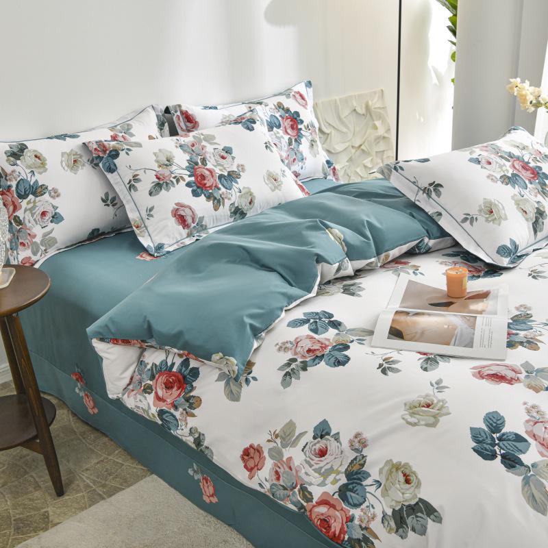 Fresh Orange 100% Cotton Four-Piece Bedding Set - Duvet Cover & Bed Sheet for Student Dorms and Homes
