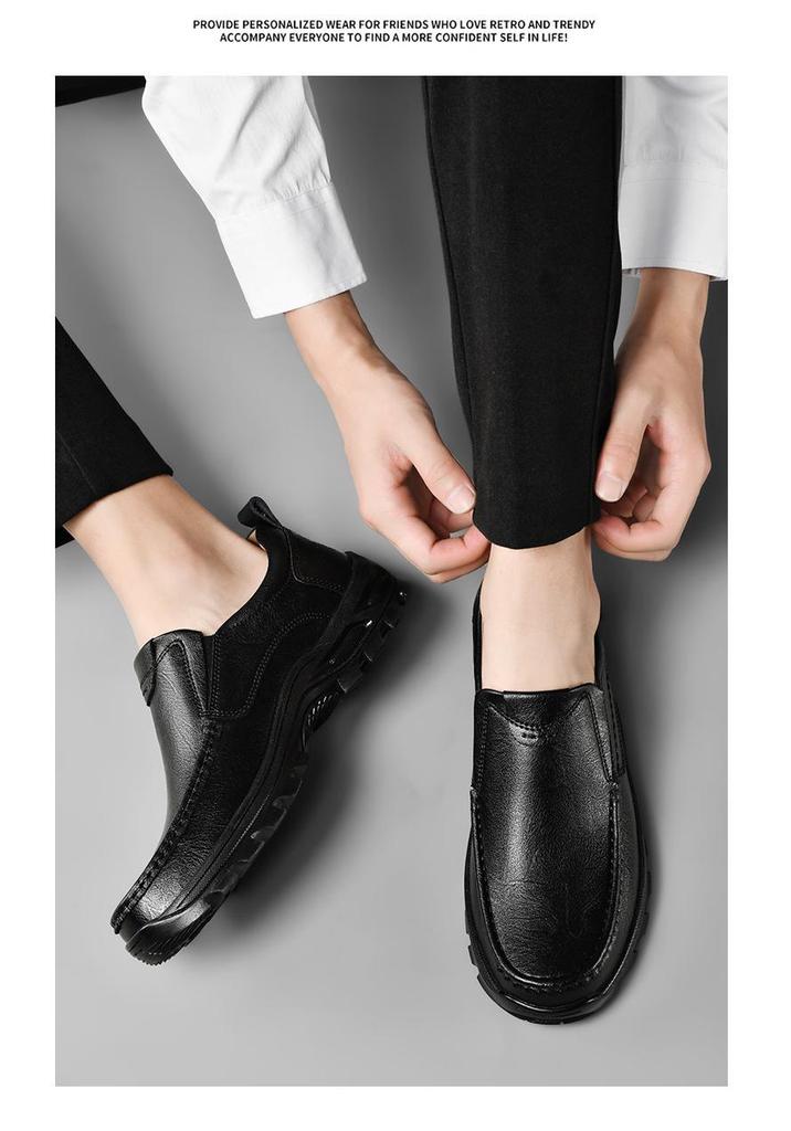 Men's Large Size Leather Loafers - Outdoor, Casual, Slip-On, Spring Low-Top Dad Shoes