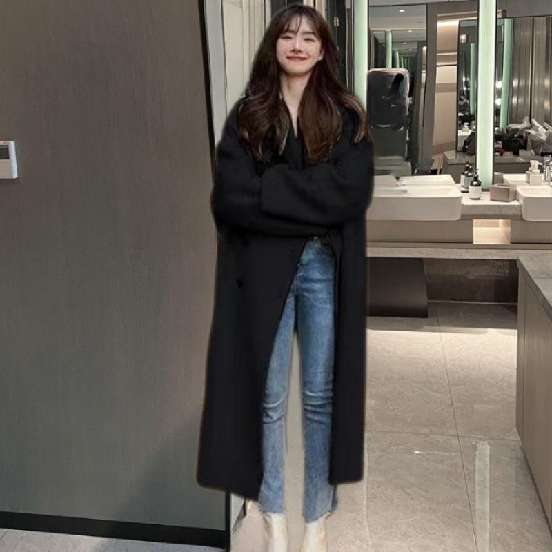 Woolen Coat Women's Medium and Long 2024 Spring and Autumn New Hepburn Style Temperament Small Loose Korean Woolen Coat