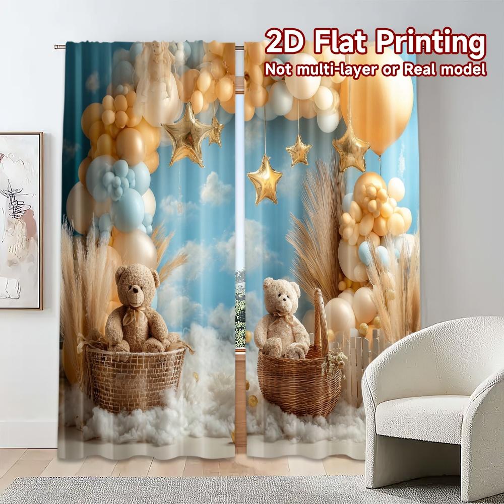 2pcs, 2D FLAT PRINTING Curtains (Without Rod) GoldenCloudland Popular Minimalist Curtains Versatile Polyester Curtains