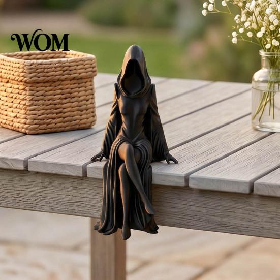 Geheimnisvolle Gesichtslose Frau Statue Gotische Kapuzenhexe Skulptur, Sitzende Dame Dunkle Ästhetik Atmosphärische Tischplatten-Dekoration Figur, 3D-Gedruckt