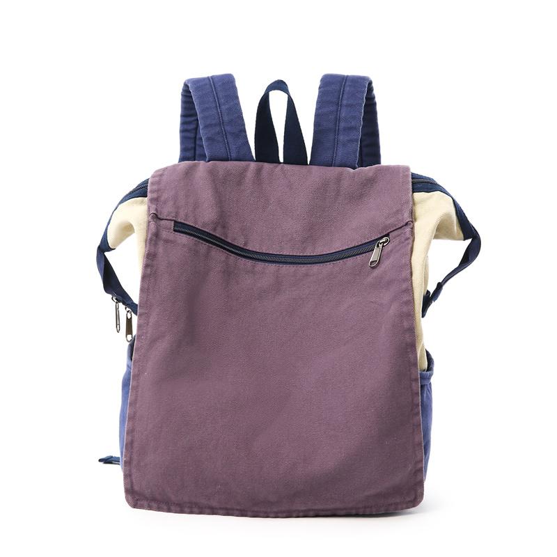 Colorblock Canvas Backpack Large Capacity Student Schoolbag Unisex Outdoor Backpack синий/фиолетовый