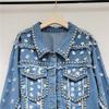 European Station Spring and Autumn New Loose and Skinny BF Heavy Industry Rivet Diamond-encrusted Denim Jacket Jacket Female Trend Brand