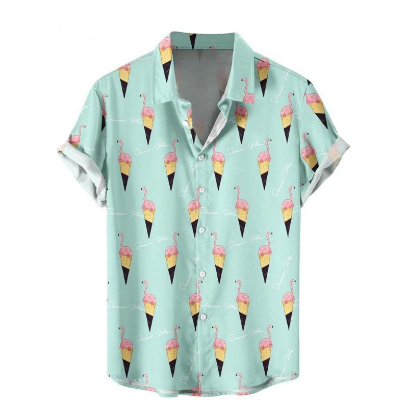 ETST0012 Hawaiiaans Shirt Voor Heren Zomer IJs T-Shirt Strand Prints Korte Mouw Shirt Tops Casual Origineel Ontwerp Herenkleding 2XL