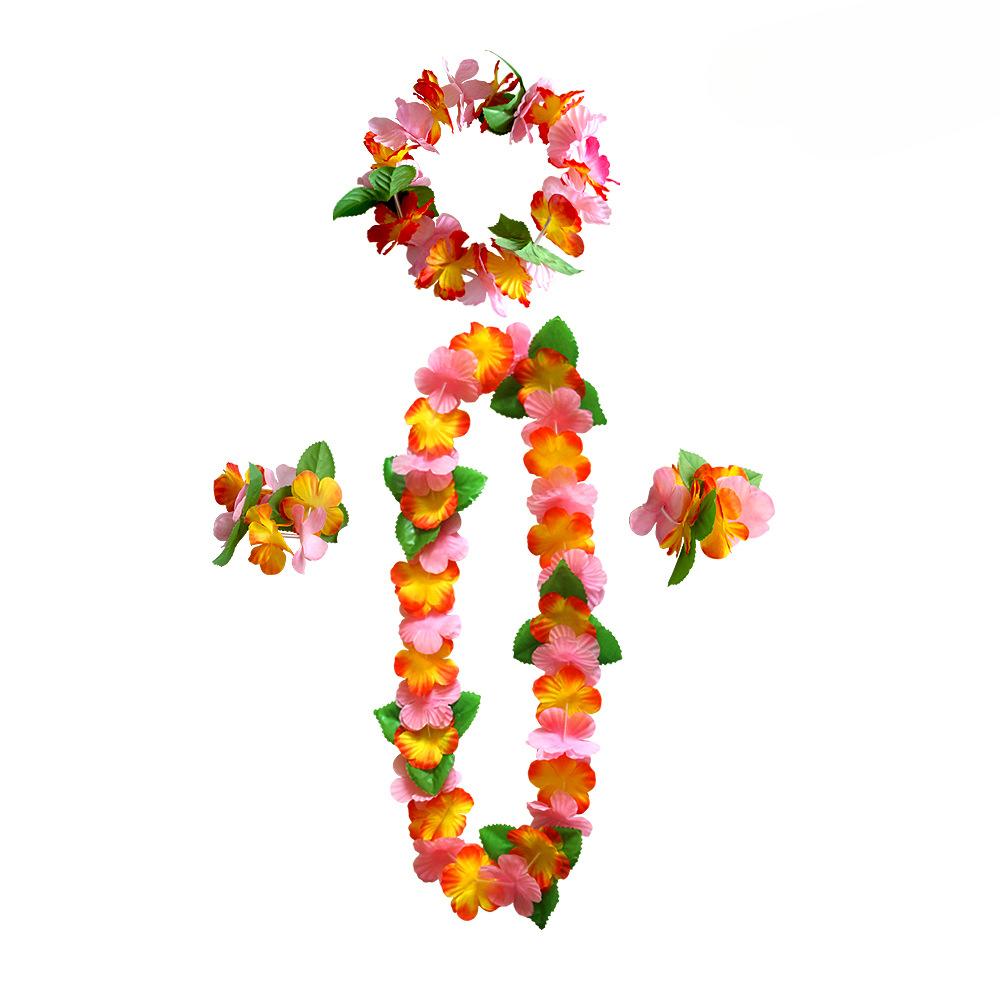 12 Color Petal Necklace Headband Bracelet Set of Four Festive Event Dressing Accessories Party Hawaiian Flower Ring