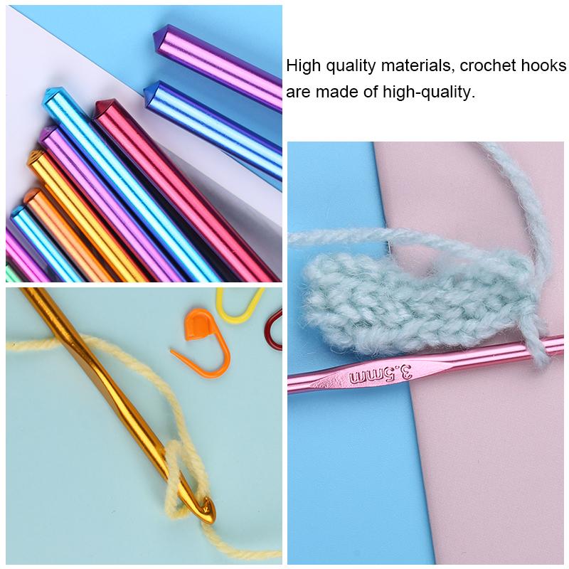 Fenrry 14 Sizes Crochet Hooks Needles Yarn Knitting Sewing Hooks Crochet Hooks Set Multicolor Aluminum