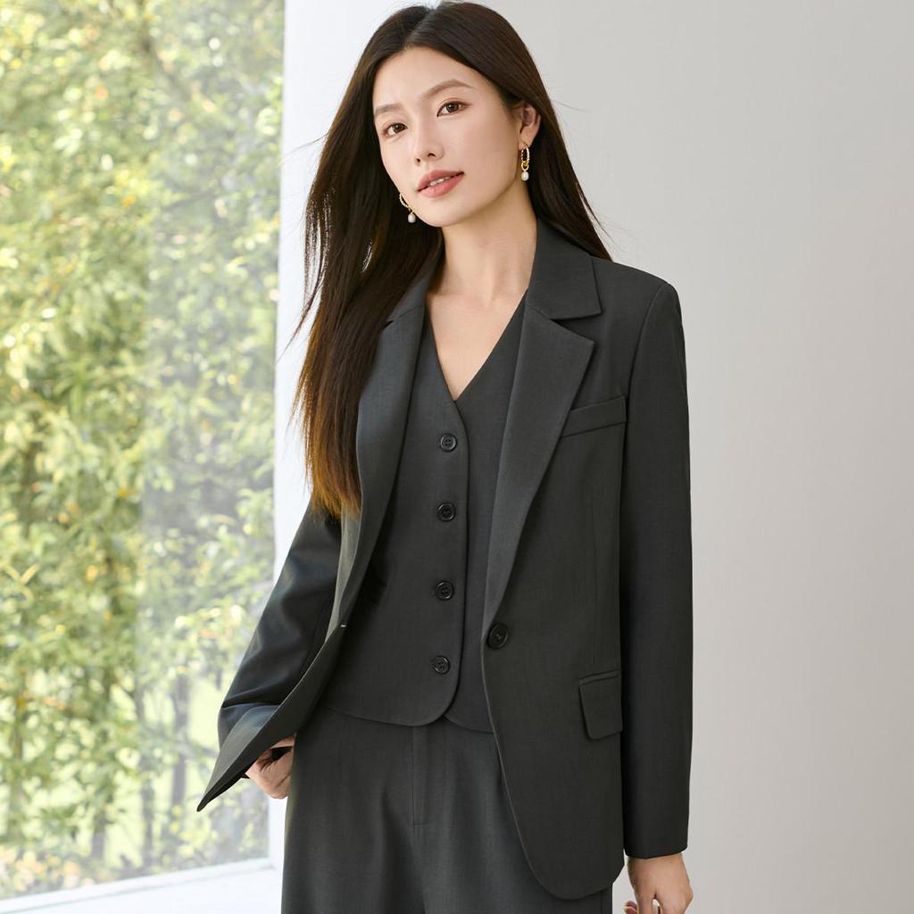 Chic Dark Gray Suit Jacket for Women - Autumn 2025 Collection