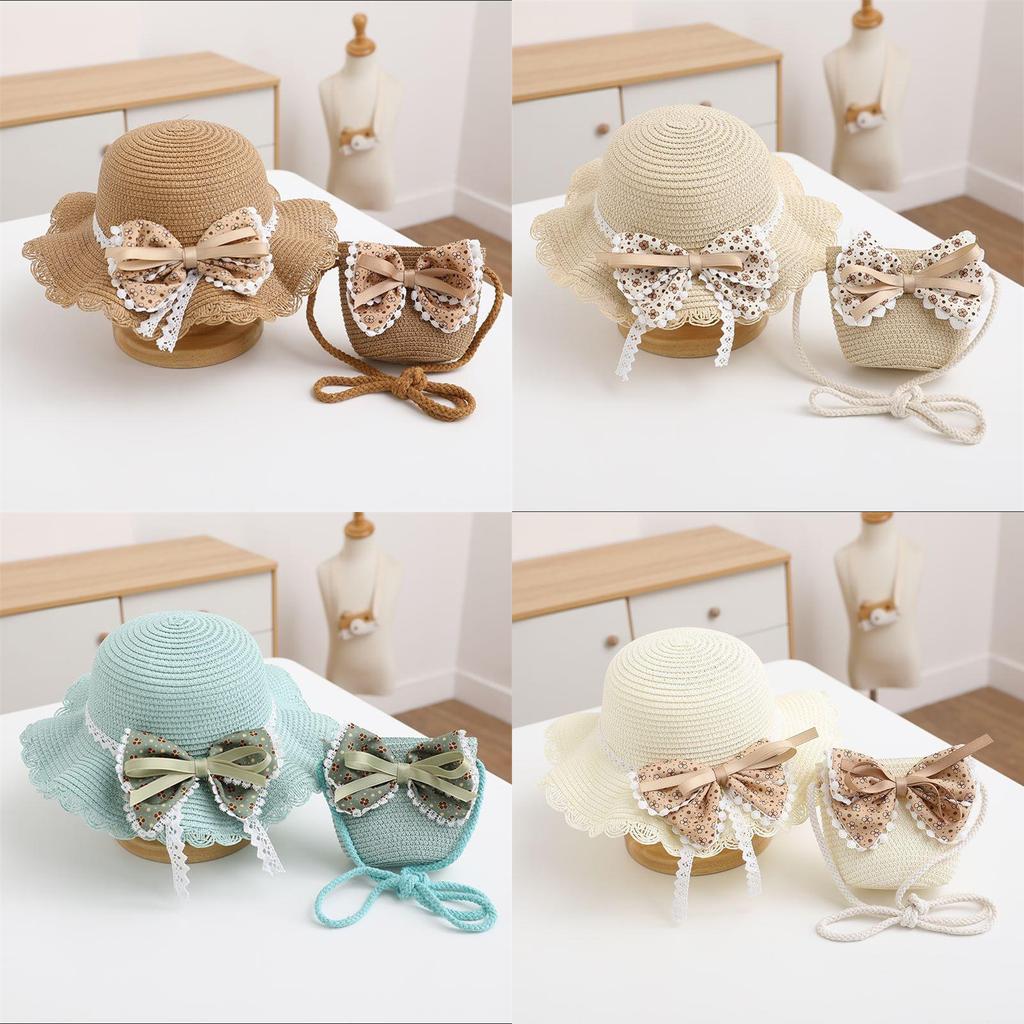 Childrens Summer Straw Hat And Bag Set With Wide Brim Sun Protection For Girls