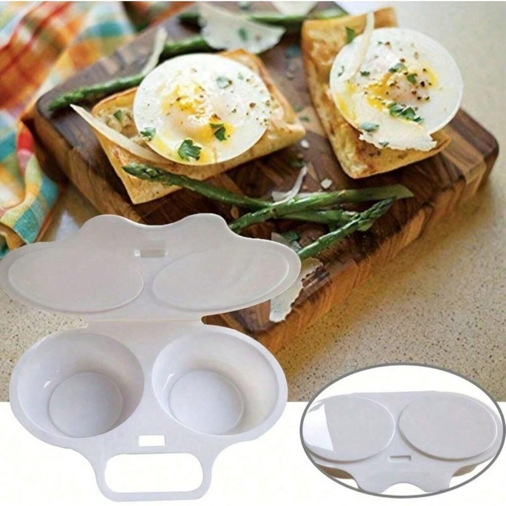 1-Cup Microwave Egg Poacher, BPA-Free Double Egg Cooker Mold, Non-Stick Egg Steamer for Breakfast, Kitchen Gadget