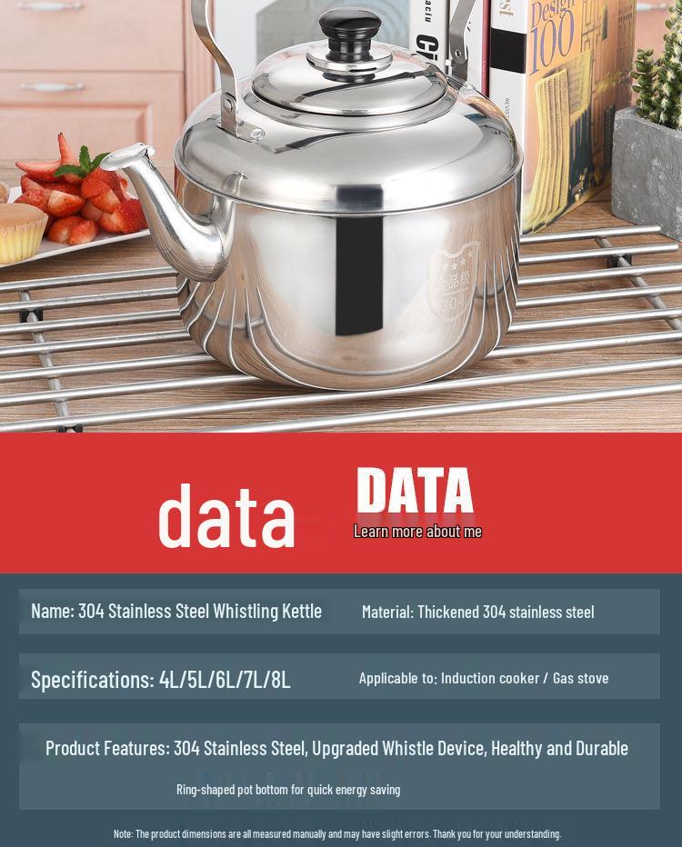Stainless Steel Large-Capacity Whistling Kettle for Gas Stove - Electric Teapot & Water Boiler for Home