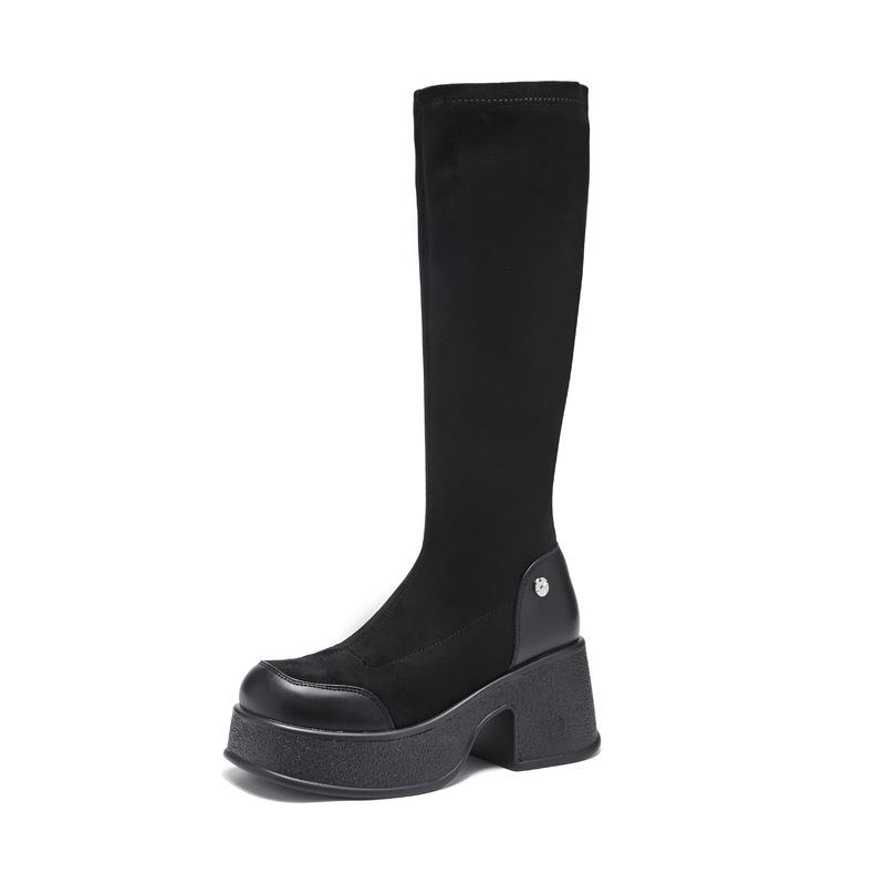 -857 erhöhende Wildlederstiefel Damen Herbst und Winter neue Stiefel Mode vielseitig elastisch dünne Stiefel Trend