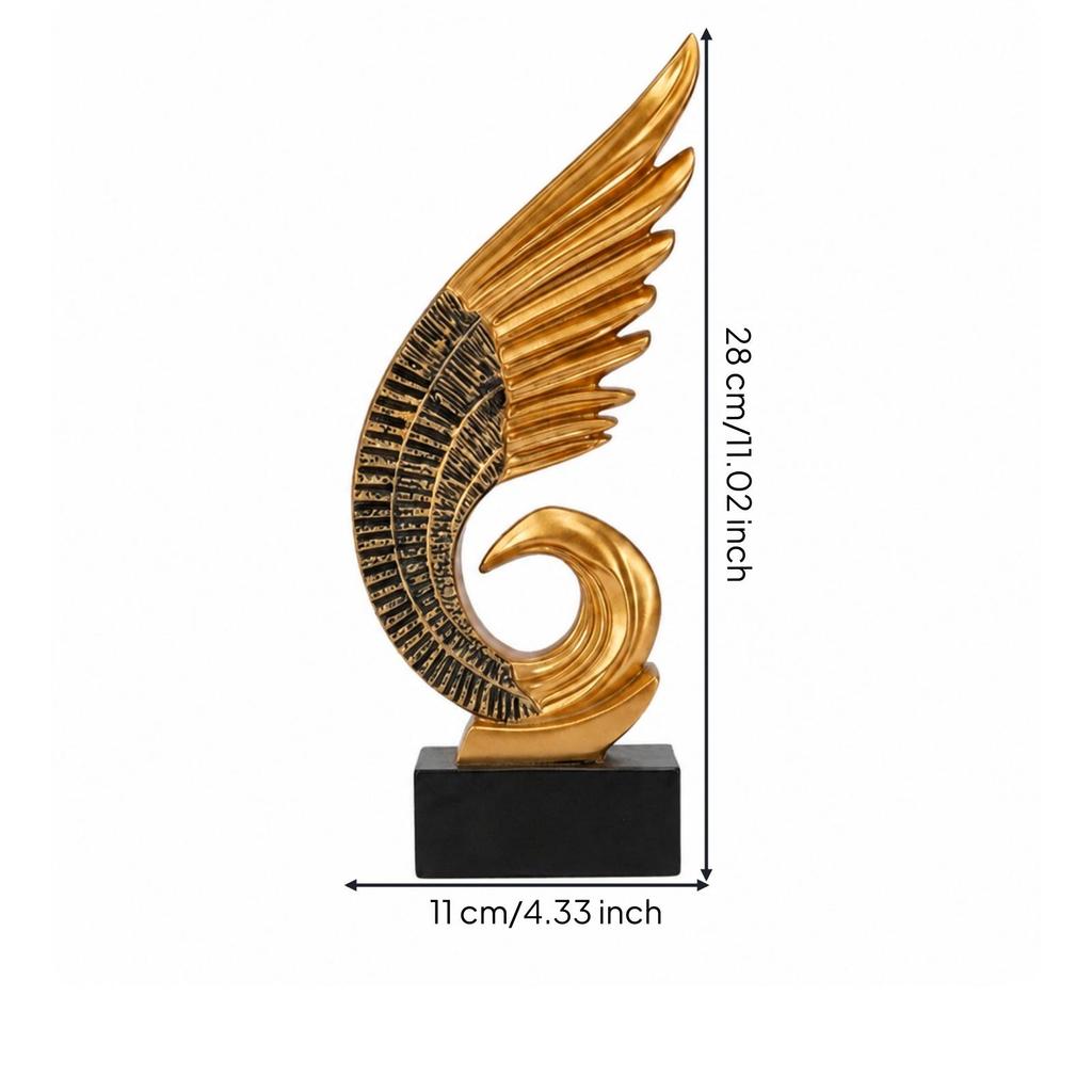 Winged Resin Figurine andDark Finish Freestanding Tabletop Decor with Ebony Base Abstract Stylized