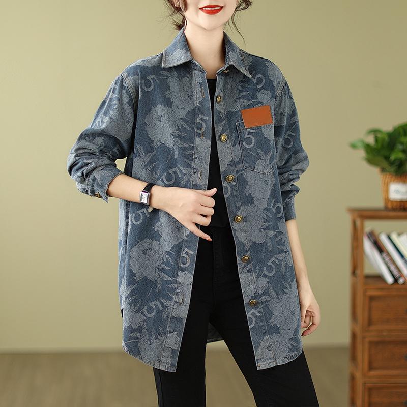 

DIMANAF 2024, весенняя женская футболка, хлопковая куртка, модная синяя джинсовая свободная рубашка с длинными рукавами и карманами, повседневный дизайн, однотонное пальто большого размера M синий