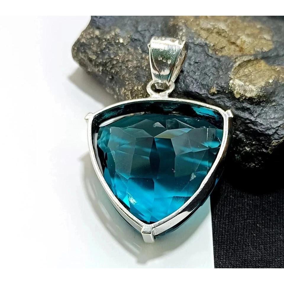 110 Ct Natural Bluish-Green Topaz Trillion Cut 925 Sterling Silver Certified Pen