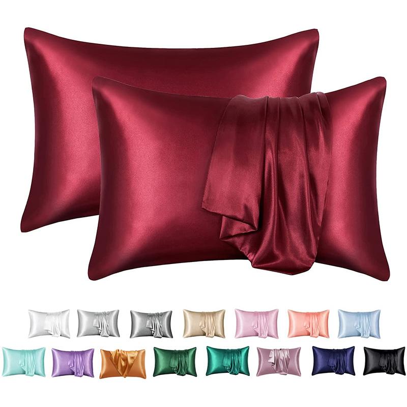 Zeby Luxury Silky Pillowcase Soft Comfortable Smooth Satin Pillow Cases High End Solid King Pillow Cover Home Queen Pillowcases