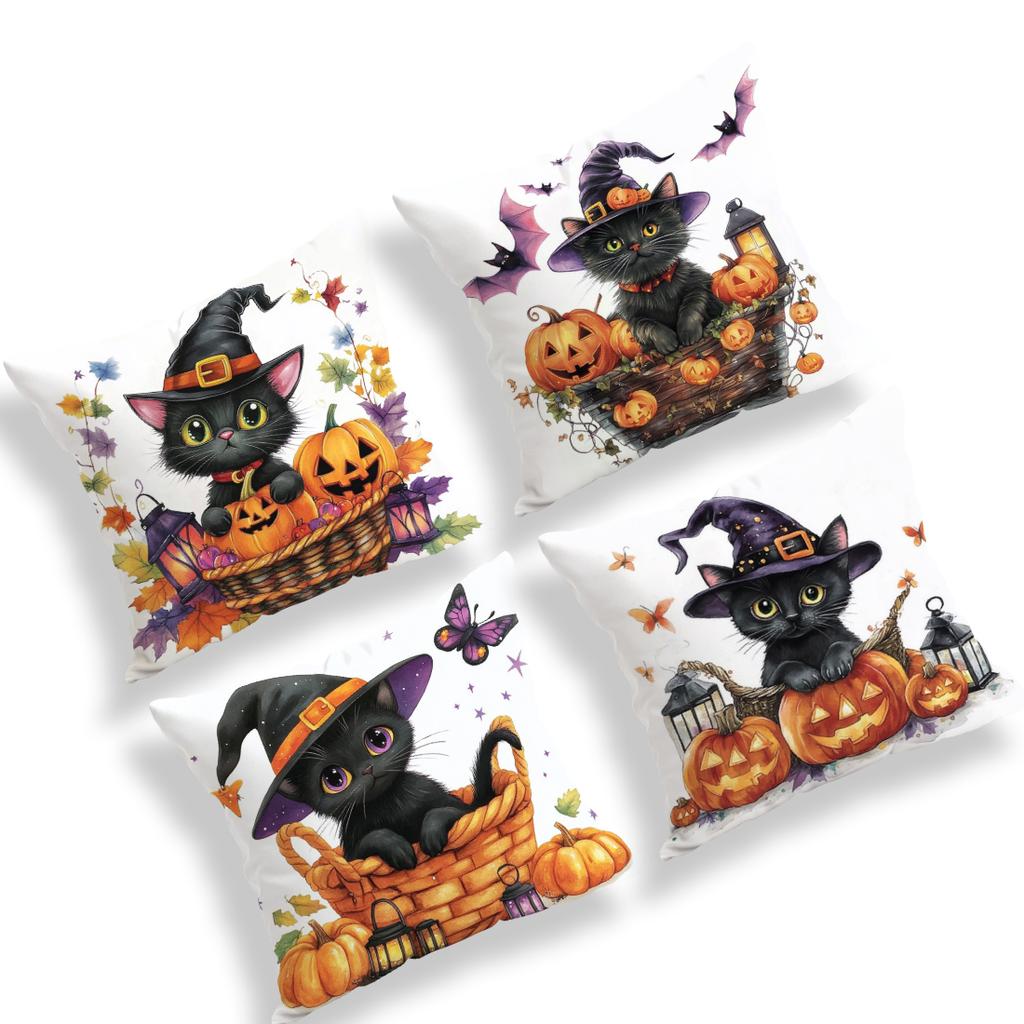 Halloween Black Cat Pillowcase Bedroom Sofa Cushion Cover 100% Polyester Living Room Cushion Pillowcase Home Decor