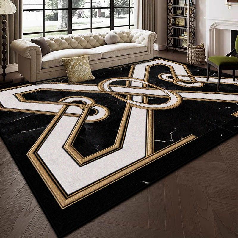 Luxury Black Marble Carpet for Living Room Bedroom Decoration Sofa Large Area Rug Cloakroom Office Fluffy Plush Customizable Mat