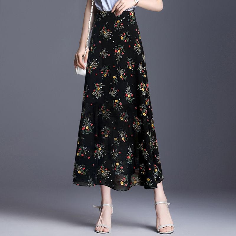 

Женская шифоновая юбка-полуюбка, летняя юбка А-силуэта, юбка из цветочной пряжи, свободная юбка с высокой талией, длинная утягивающая юбка 3XL