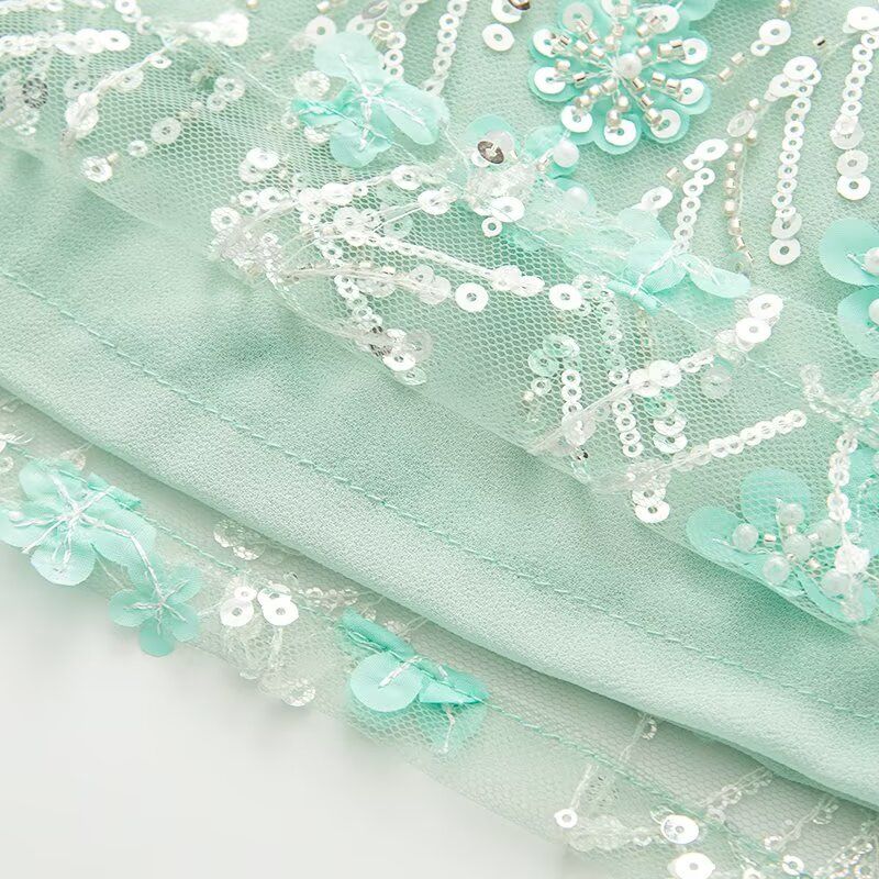 Kaslead New Women Clothes Western Style Fashion Sexy Three-Dimensional Embroidery Mesh Sequined Flower Skirt