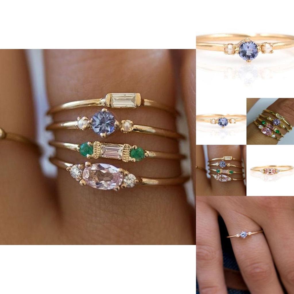 Beautifully Crafted 4 In 1 Set Of Womens Gold Plated Zircon Gemstone Rings