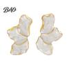 Alloy Earrings 1 Pair Stud for Women, Enamel Irregular Petal Shape Wear-resistant Ear Studs, French Style Pins Versatile Gift Jewelry Pleated