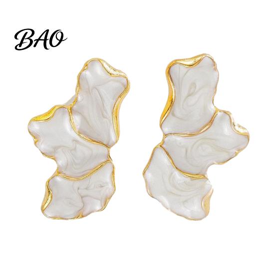 Alloy Earrings 1 Pair Stud for Women, Enamel Irregular Petal Shape Wear-resistant Ear Studs, French Style Pins Versatile Gift Jewelry Pleated