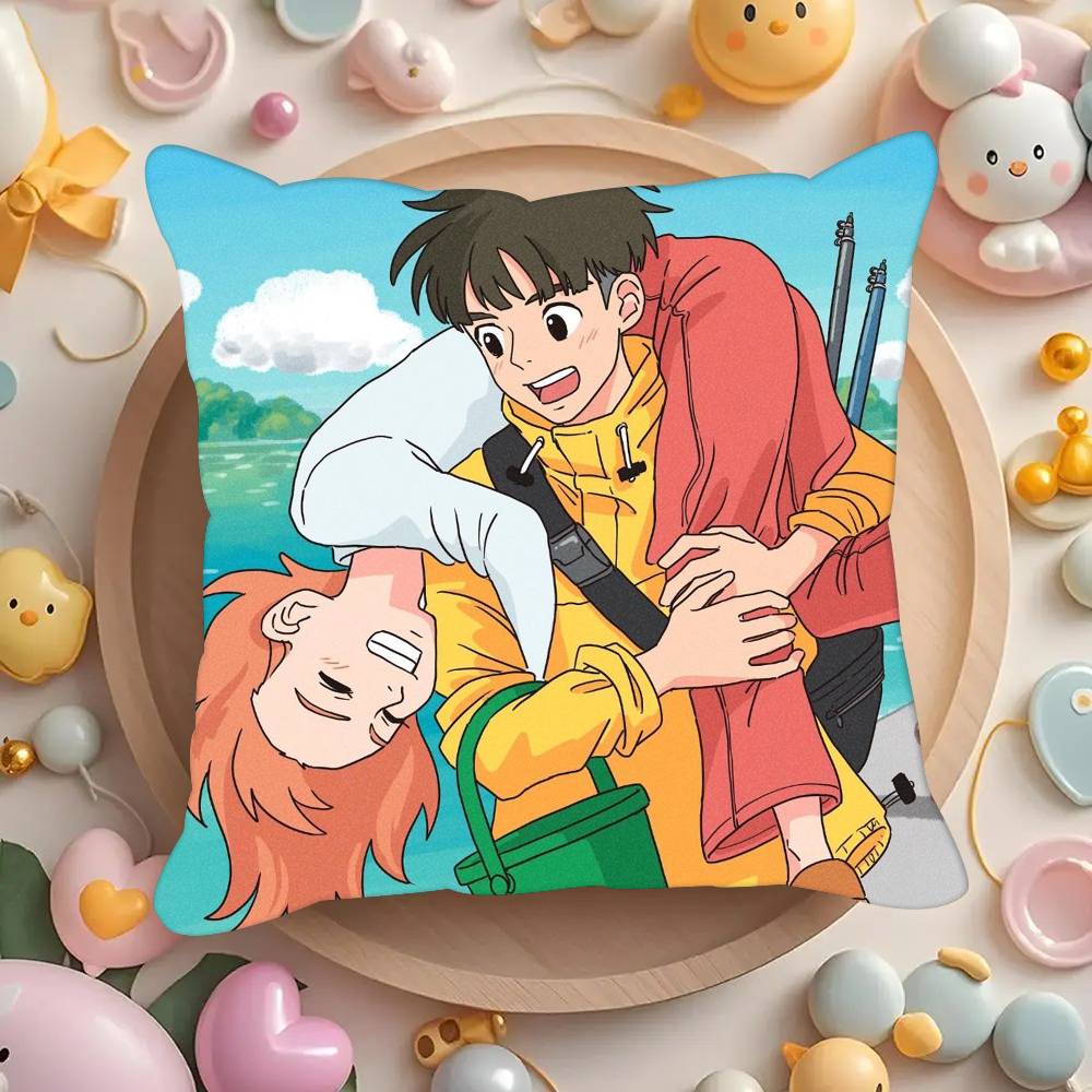 Movie P-Ponyo Anime On the Cute Cliff  Pillowcases Cushion Covers Living Room Sofas Home Decor Gifts