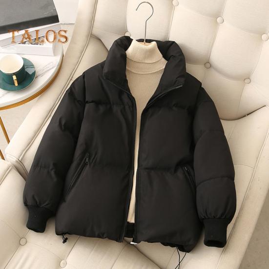 Winter Down Coat Padded Hooded Stand Collar Pockets Zip-up Parka Windproof Heat Retention Daily Cold Weather Outwear Cotton Jacket