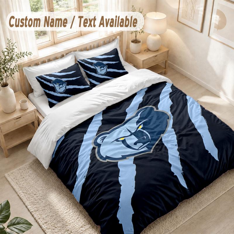 Memphis Grizzlies Bedding Set, 1 Duvet Cover & 2 Pillowcases Soft Comfortable Bedroom Home Textile Decor