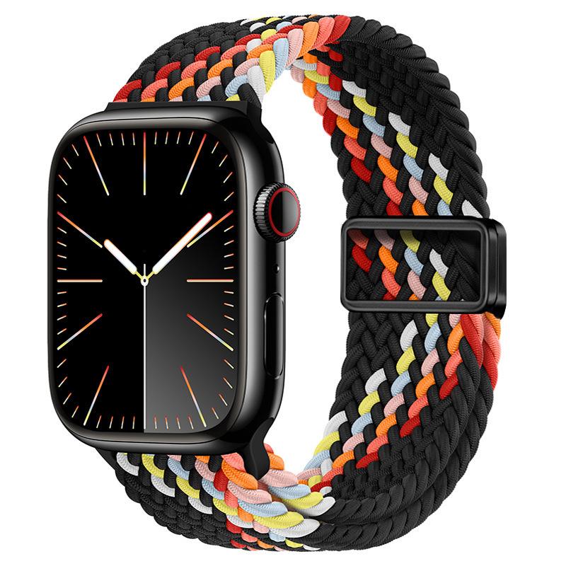 Compatible with Apple Watch S10, iWatch 11, Xiaomi 9, Huawei; Rainbow Nylon Magnetic Buckle Strap.