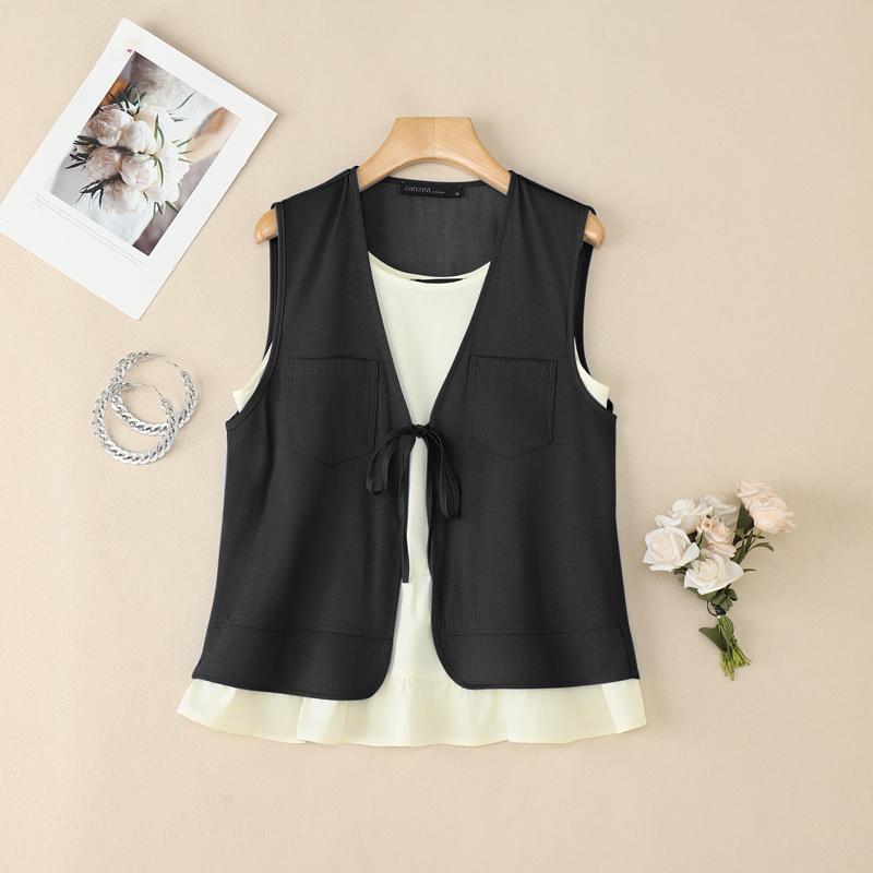 

ZANZEA Женские повседневные летние топы-жилеты без рукавов из двух частей 5XL чёрный