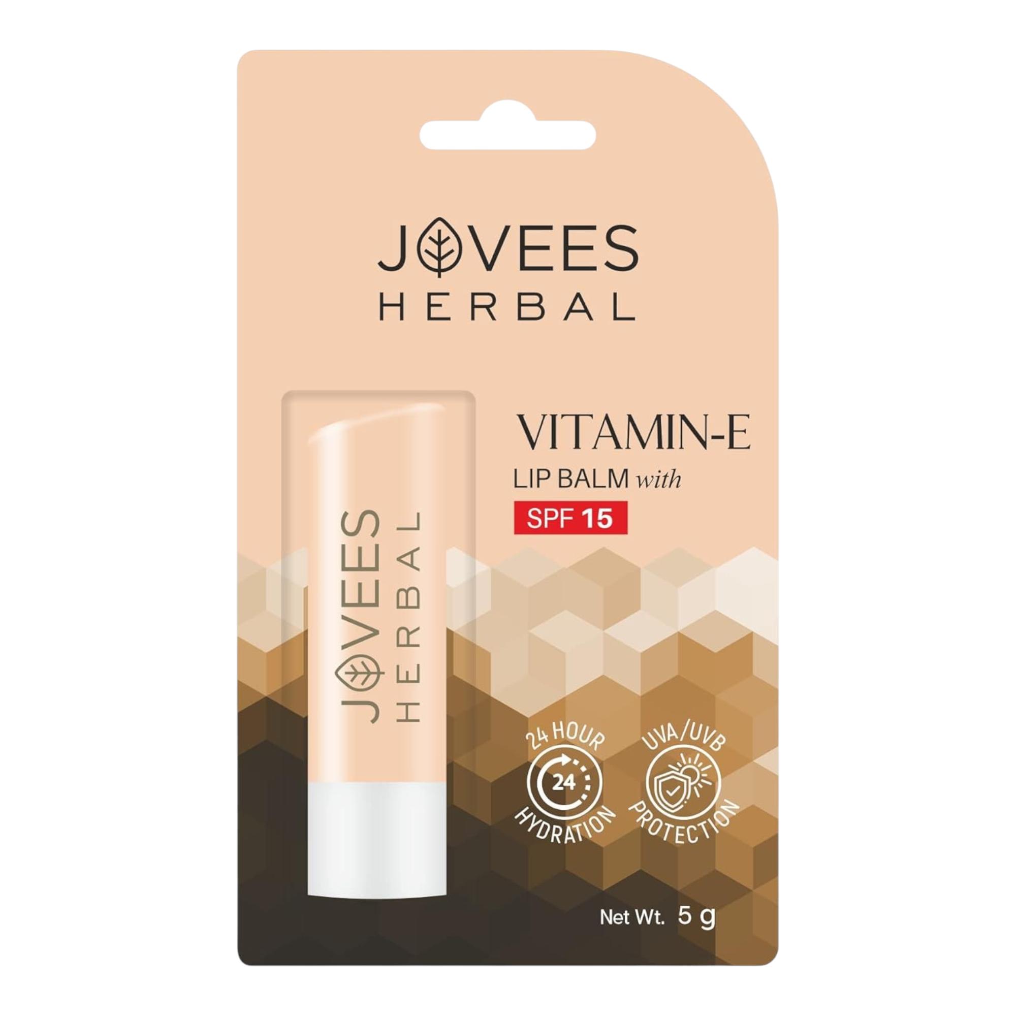 

Jovees Vitamin E Lip Balm SPF 15 for Soft Smooth Hydrated Lips 5g Pack of 1 Natural Nourishing Care