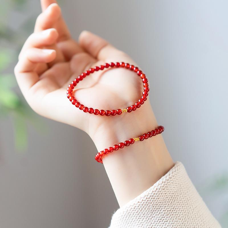Red Agate Bracelet with Alloy and Translucent Agate Beads, a New Chinese-style, Traditional Design with Golden Shimmer