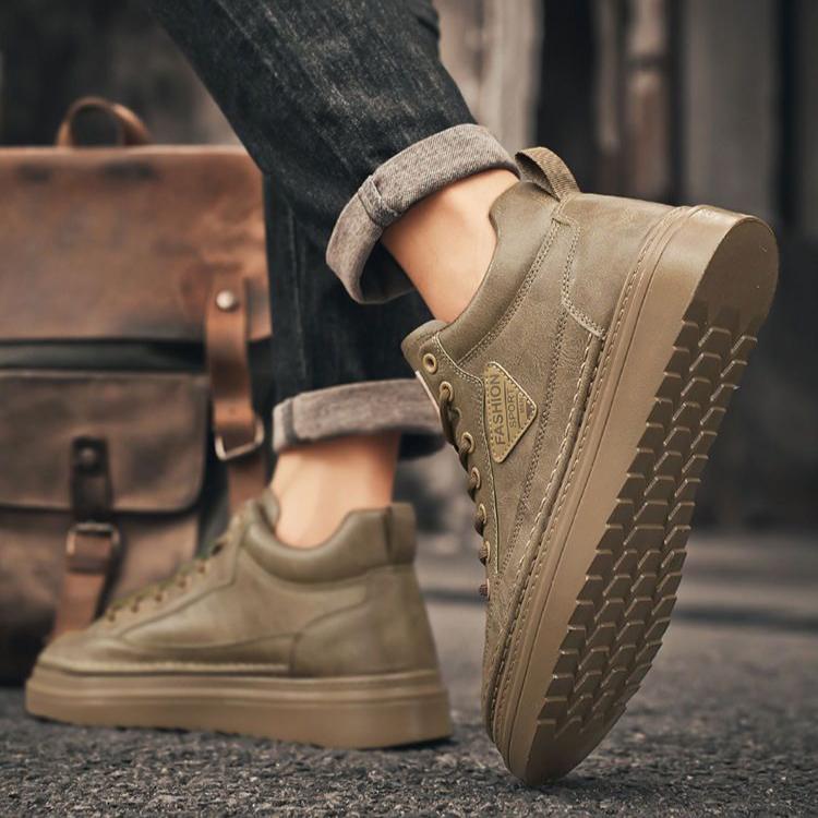 Jarní 2025 Nové vysoké martinské boty Pánské všestranné kožené boty s tlustou podrážkou pro volný čas, palubní boty