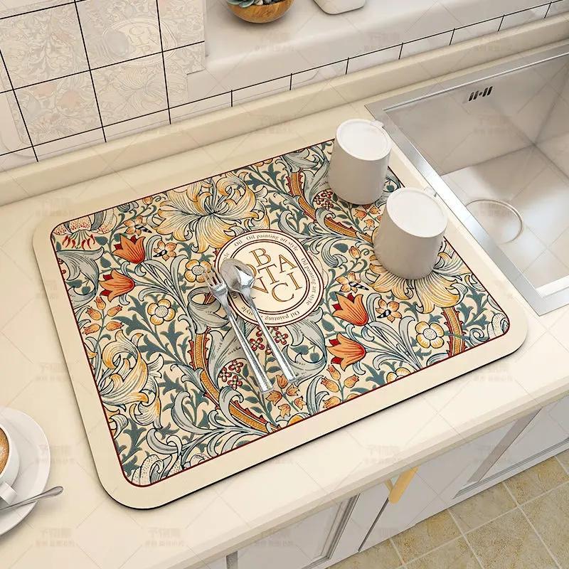 Super Absorbierende Große Matte Küche Rutschfest Abtropfend Kaffee Geschirr Trocknen Schnell Trocknend Badezimmer Abtropfmatte Tischset Dekoration