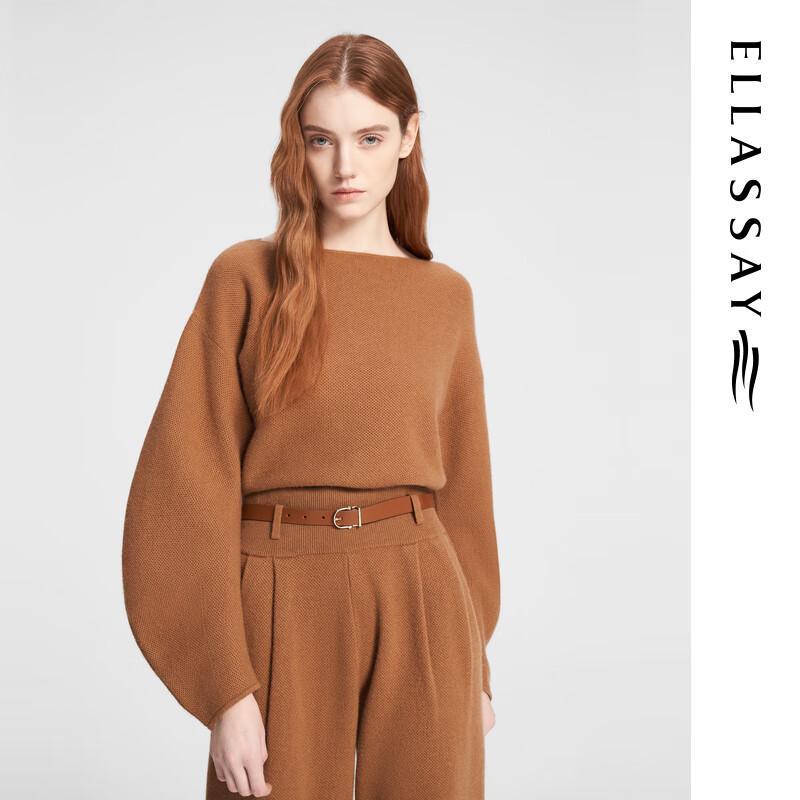 ELLASSAY Women's Autumn Relaxed Merino Wool Blend Boat Neck Knit Sweater