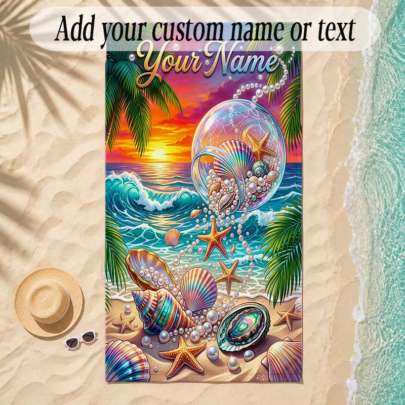 Mermaid Theme Soft Beach Towel Personalized Custom Name Text Towel Portable for Beach Pool Travel