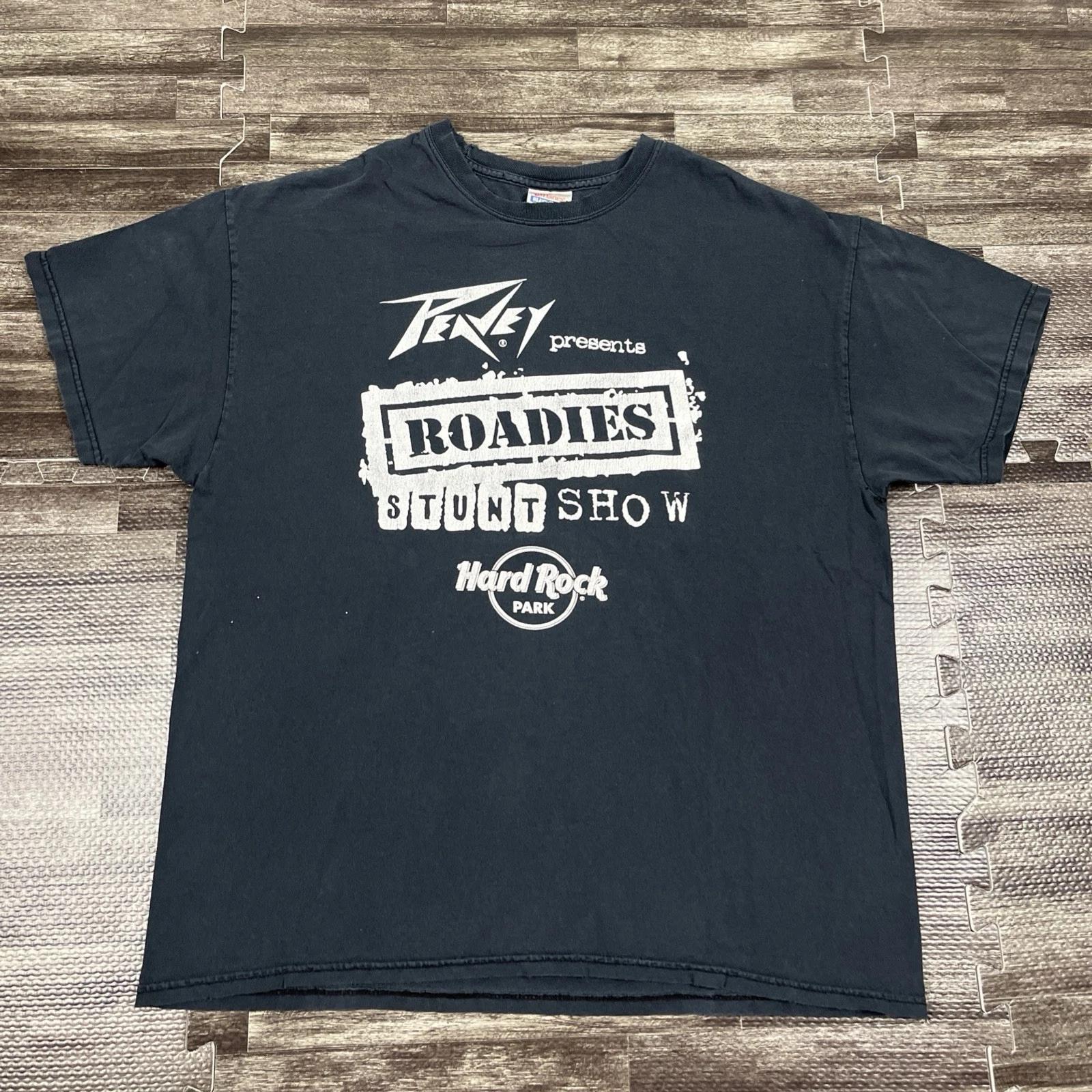 

PEAVEY presents ROADIES STUNT SHOW XL T-SHIRT Defunct HARD ROCK PARK THRASHED 2XL