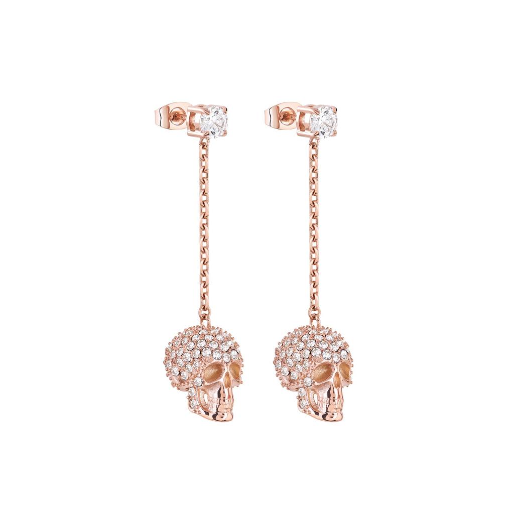 PLEIN Accessories Earrings Philipp Plein Jewelry SLIDING SKULL PJ3EA05EU SLIDING SKULL IP Rose Gold Crystal Drop Earrings Rose Gold Stainless Steel