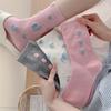 Ladies' Mid-calf Socks for Spring and Summer Are Sweat-absorbing, Flocked, Heart-shaped Polka Dot Socks with A Cute Color Contrast and A School Style