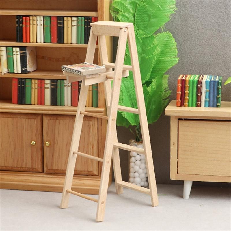 Dollhouses Miniature Ladder 1/12 Scale Foldable Step Ladder for Dollhouses Construction Site and Craft Project Decoration