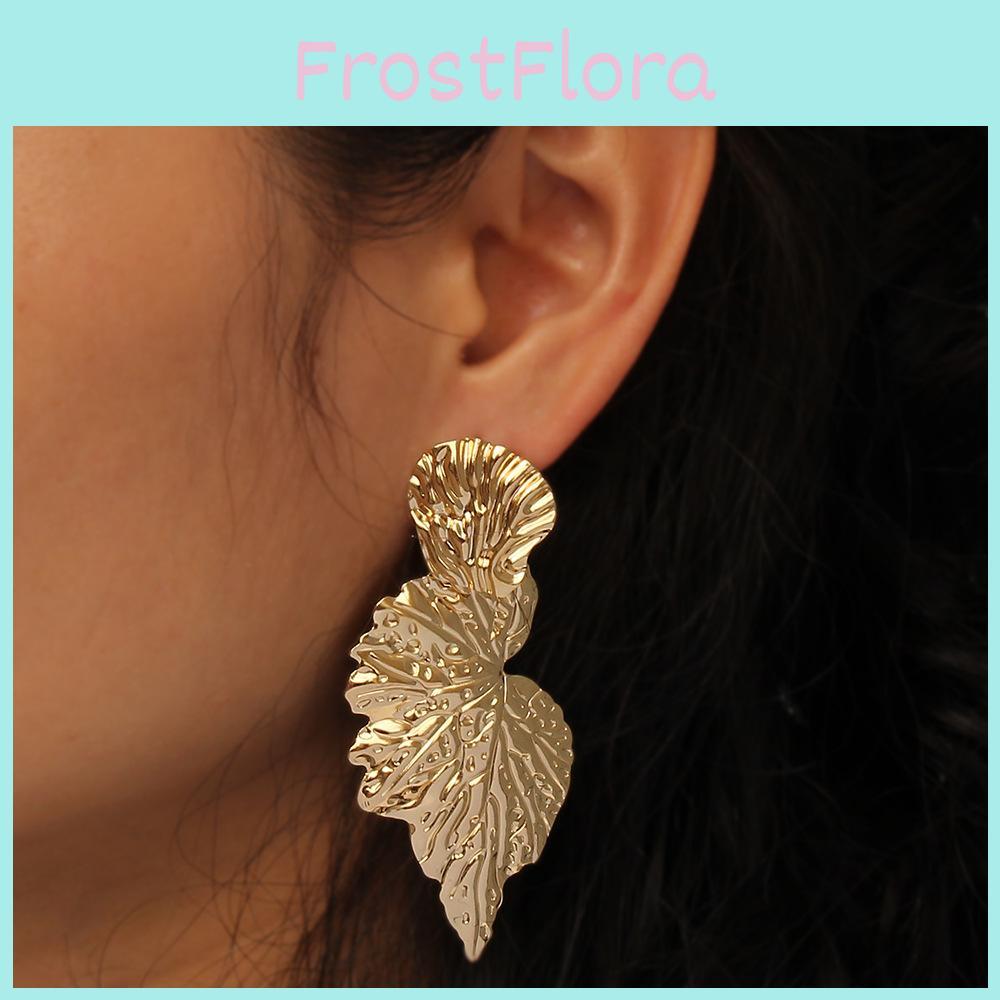 Metal Leaf Earrings With Gold Coating And Bold Design For Women
