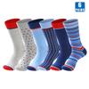 6 Pairs Men Dress Socks High Quality Cotton Business Casual Soft Brand Fashion Design Blue Dots Pattern Plus Size Long Male Sock