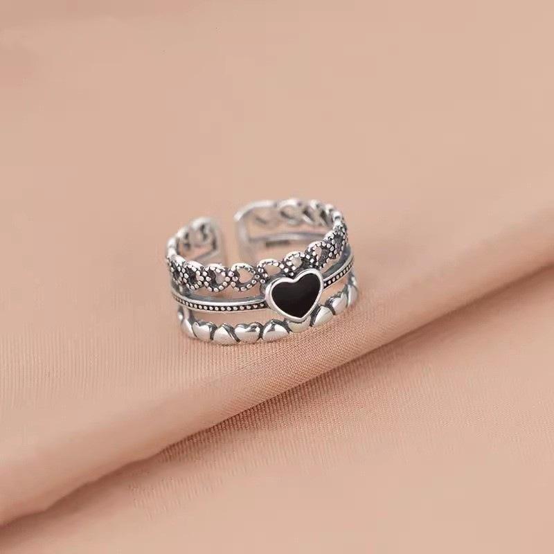 Sweet Black Heart Women s Adjustable Multi-layer Lace Ring – Versatile Fashionable Index Finger Accessory Adjustable